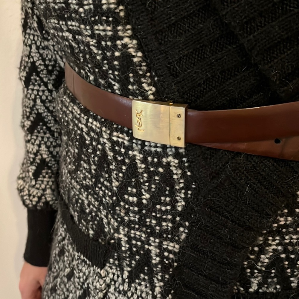 YSL Vintage Brown Leather Belt – Gold Plate Buckle, Custom Notch